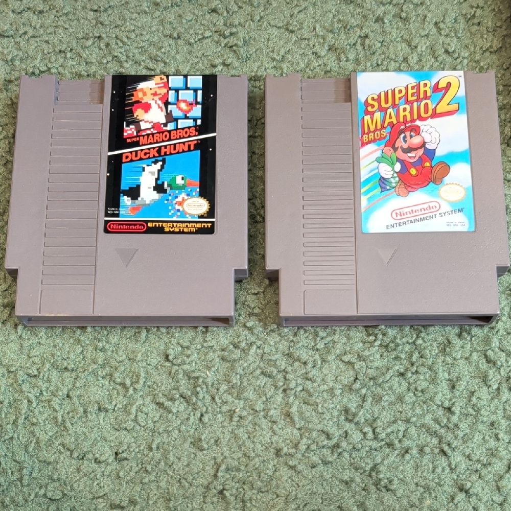 Nintendo NES Game Cartridges - Super Mario Bros. & Super Mario Bros. 2 - Gray